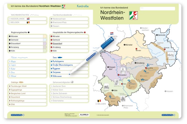 Ich kenne das Bundesland Nordrhein-Westfalen - Lerntafel mit Stift