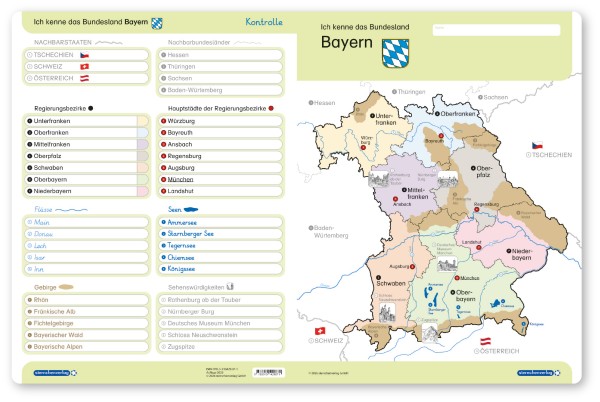 Ich kenne das Bundesland Bayern - Lerntafel ohne Stift