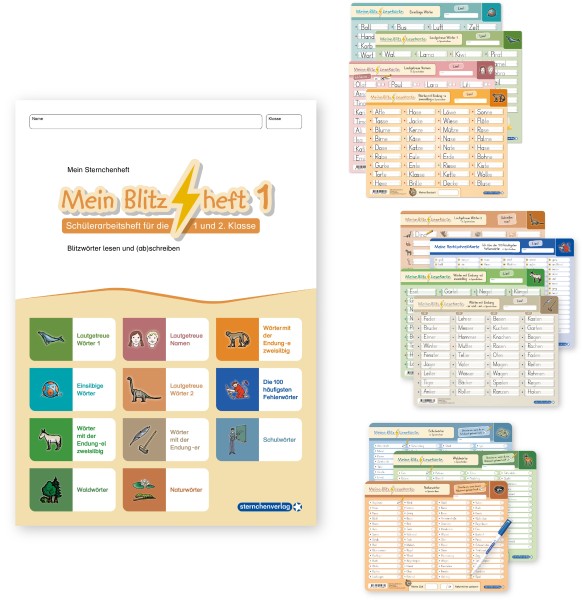 Mein Blitzheft 1 und Meine Blitzlesekarten Set 1-3 mit Stift "Alles in einem"