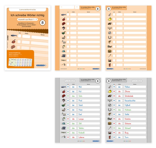 Ich schreibe Wörter richtig - Abreißblock 8 - Lernzielkontrolle - Auswahl aus Block 1-7