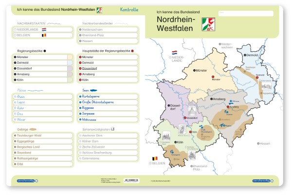 Ich kenne das Bundesland Nordrhein-Westfalen - Lerntafel ohne Stift