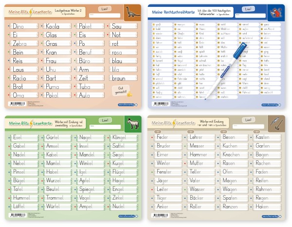 Meine Blitzlesekarten Set 2 - 4 Lerntafeln mit Stift