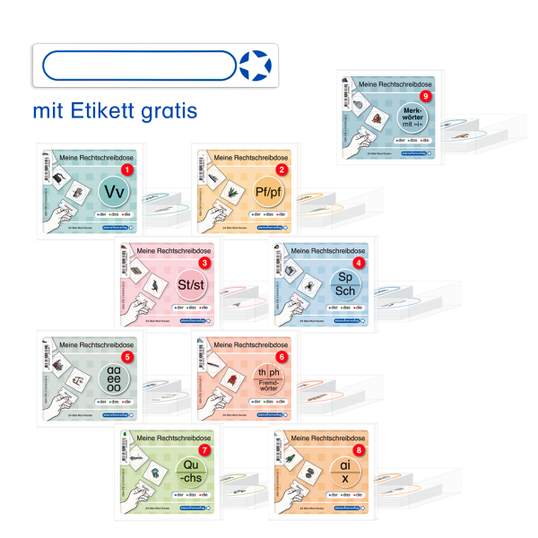 VK - Meine Rechtschreibdose 1 bis 9 - komplette Sammlung mit 9 Dosen- Jetzt neu mit Etikett zum Beschriften