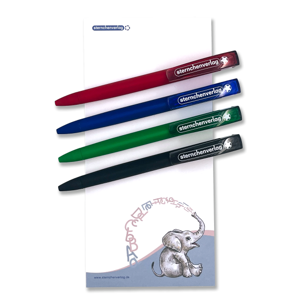 Schreibset mit Notizblock - 4 hochwertige Kugelschreiber mit Softgrip